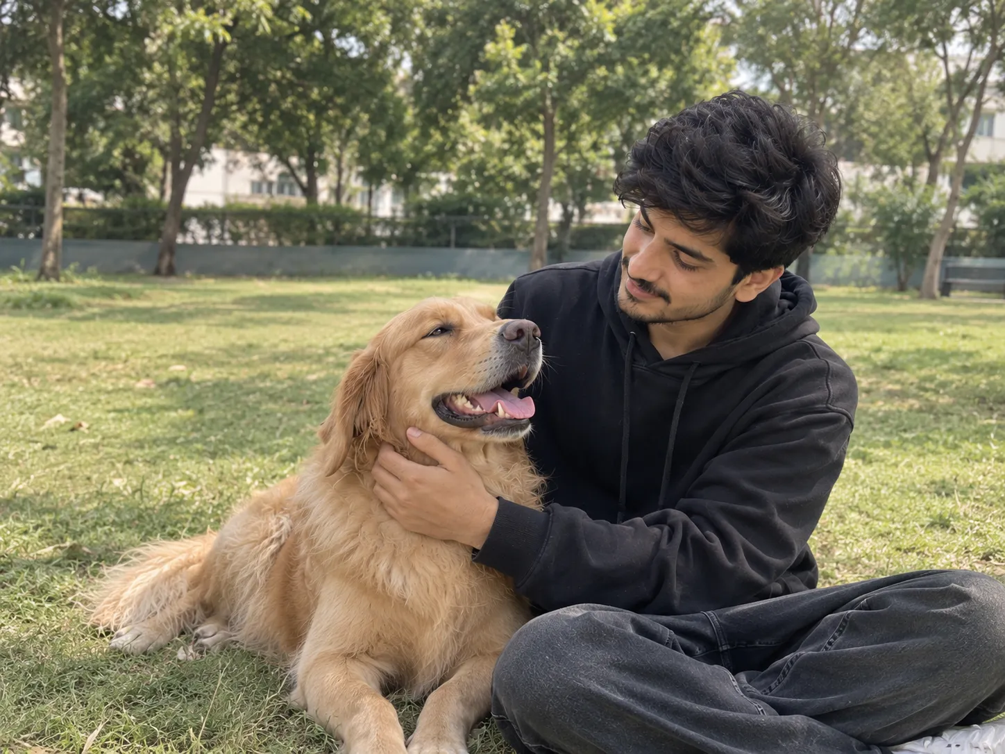Saad Hassan spending time with a dog